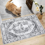 Garvee 5x7ft Area Rug - Thin Washable Entryway Rug, Stain Resistant, Non Slip, Non Shedding, Pet Friendly, Vintage Carpet for Indoor Bedroom, Living, Kitchen, Laundry Room - Gray