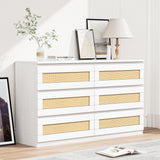 Garvee Rattan Dresser for Bedroom - 6 Drawer, Anti-Tip Kit, Smooth Slide Rail, MDF Wood, White - Bedroom, Hallway, Living Room - White