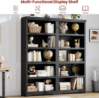 Garvee 5 Tier Bookshelf, 69" Tall Farmhouse Bookcase with Adjustable Shelves, 31.5" W Floor Standing Open Display Storage Rack with Anti-Slip Design for Home Office, Balcony, Library, Study / Living Room, Black