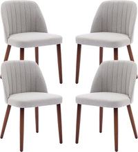 Garvee Set of 4 Mid-Century Modern Fabric Upholstered Dining Chairs with Padded and Solid Wood Legs, Grey