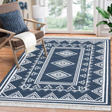 Garvee Boho Washable Area Rug, Non-Slip Moroccan Tribal Carpet with Tassels, Stain-Resistant Farmhouse Geometric Floor Cover, Blue - Blue