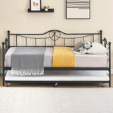 Garvee Twin Day Bed with Trundle, Metal Frame, Steel Slat Support, No Box Spring Needed, Black, for Kids, Teens, Adults,Black - Black
