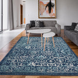 Garvee 7'10"x10'2" Moroccan Trellis Distressed Area Rug for Living Room, Bedroom, Office - Navy, Low Pile, Non-Shedding - Navy Blue