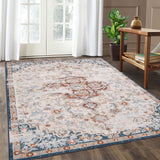Garvee Washable Rug 4x6 Boho Chic Medallion Distressed Area Rug Non-Slip Washable Floral Throw Rugs Non Shedding Ultra Thin Indoor Carpet for Bedroom Living Room, Red/Beige - Red