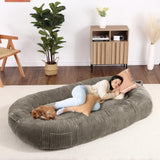 Garvee Dog Bed for Adult, Human Size Giant Dog Bed for Men and Women, 71”x48”x14” Human Dog Lazy Sofa Bed for People and Pets, Washable Strip Flannel Nap Bed Adult Oval, Human-Sized Dog Bed,Brown - Brown