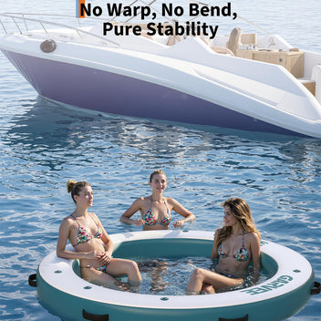 Garvee Inflatable Floating Dock 8 ft Round With 6 ft Central Hammock, Heavy Duty PVC, Pool Beach Ocean, Blue