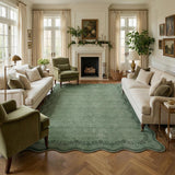 Garvee 6x9 Scalloped Area Rug Green Washable Rugs for Living Room Bedroom, Soft Low Pile Non Slip Accent Floor Mat - Green
