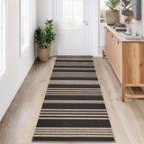 Garvee Modern Runner Rugs 2x6 Machine Washable Non-Slip Jute Carpet Runner for Hallway Porch Black Natural - Black & Natural-Stripes