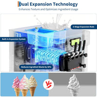 Garvee 2+1 Flavors 2600W Commercial Soft Serve Ice Cream Machine,220V, 11.0-12.2 Gal/H Soft Serve Ice Cream Maker with LED display, Self-Cleaning, High Productivity Equipment for Restaurant & Snack Bar