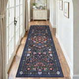 Garvee Dark Blue Floral Kitchen Runner Rug 2x6, Washable Non Slip Low Pile Indoor Carpet, Vintage Medallion Farmhouse Rug for Hallway Entryway Laundry Room - Dark Blue