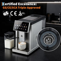 GARVEE 20 Bar Fully Automatic Espresso Machine & Coffeemaker with Integrated Grinder, One-Touch Milk Frother, Dual Boiler, Self-Cleaning, Adjustable Settings, Silver
