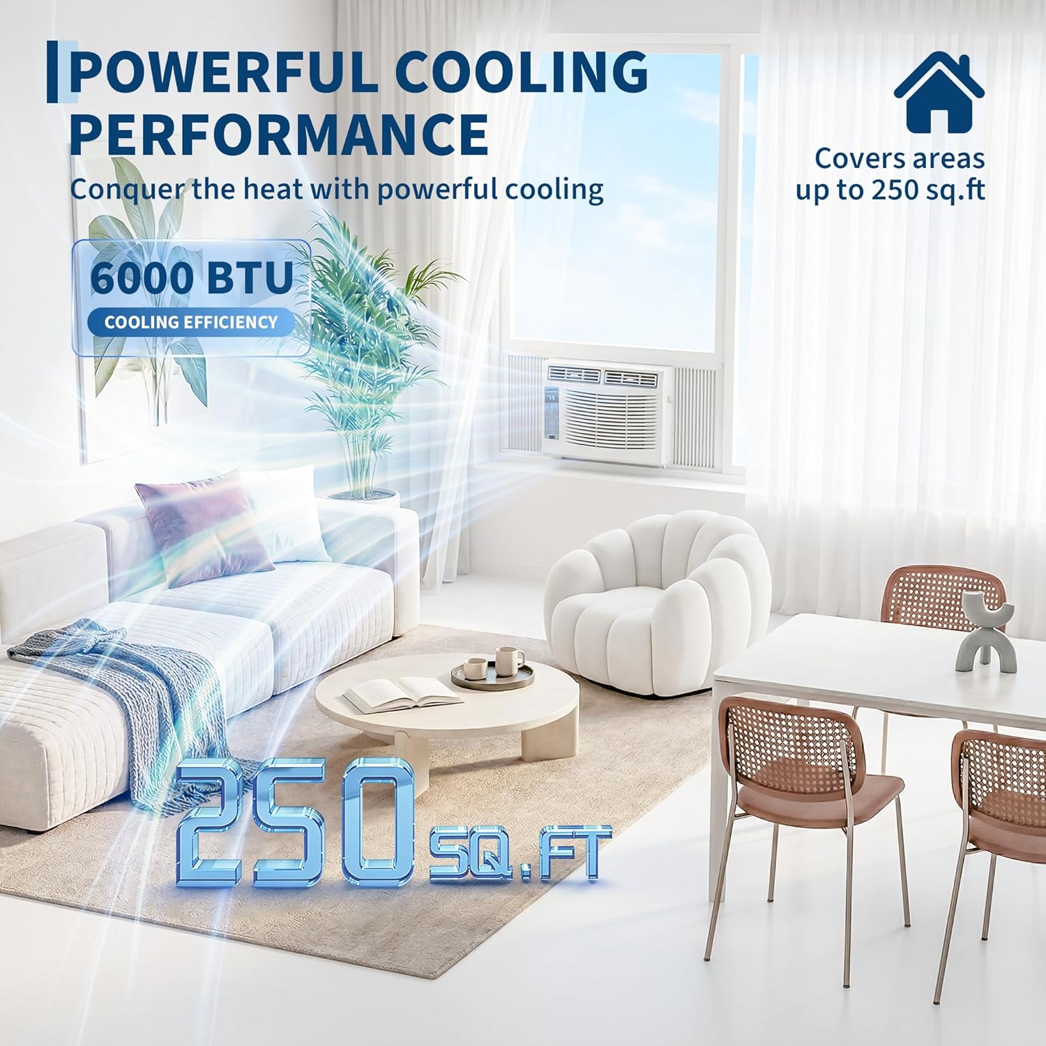Garvee 6000btu Window Air Conditioner Units, Fast Cooling 250 Sq.ft. 115V Air Conditioner Window Unit with Remote Controlled, App Controlled, 50db Low Noise,Small Ac Unit for Room Quick Installation