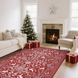 Garvee Traditional Christmas Red 4x6 Heavy Duty Washable Non-Slip & Stain Resistant Rug for Fireplace, Living Room, Entryway Holiday Decor - Red
