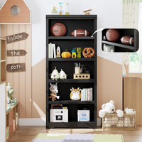 Garvee 5 Tier Bookshelf, 69" Tall Farmhouse Bookcase with Adjustable Shelves, 31.5" W Floor Standing Open Display Storage Rack with Anti-Slip Design for Home Office, Balcony, Library, Study / Living Room, Black