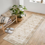 Garvee Area Rug Washable Printed Vintage Floral Non Slip Low Pile Rugs Soft Rubber Backed Indoor Bedroom Rugs Beige 2x6ft - Beige