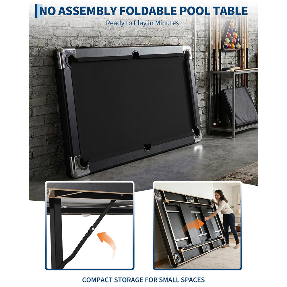 Garvee 7 ft Portable Folding Pool Table With Full Billiard Set For Family Game Room, Space-Saving Design, Premium Felt, Durable MDF Construction