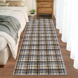 Garvee Blue & Camel 2x6 Washable Runner Rugs Modern Bordered Bathroom Rugs Non Slip Kitchen Runner Low Pile Entryway Rug Soft Runners Stain Resistant Carpet for Laundry Hallway Bedside - Blue & Camel