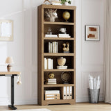 Garvee 6 Tier Bookshelf, 75" Tall Farmhouse Bookcase with Adjustable Shelves, 23.6" W Floor Standing Open Display Storage Rack with Anti-Slip Design for Home Office, Balcony, Library, Study / Living Room, Brown - Brown