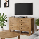 Garvee Dresser for Bedroom with 6 Drawers, Wood Drawer Dresser with Metal Handle, Chest of Drawers for Bedroom, Living Room, Hallway, Home Office, Light Brown - Brown