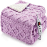 Garvee Heated Throw Blanket Sherpa Electric 10 Heat Levels 10 Time Settings Thick Tufted Jacquard Machine Washable 50x60 Purple Cozy Home - Lavender Purple