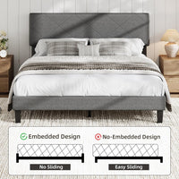 Garvee Full Size Bed Frame with Upholstered Headboard, Full Size Platform Bed Frame with Wooden Slat Support, Easy Assembly Platform Bed, No Box Spring Needed & Noise Free, Gray