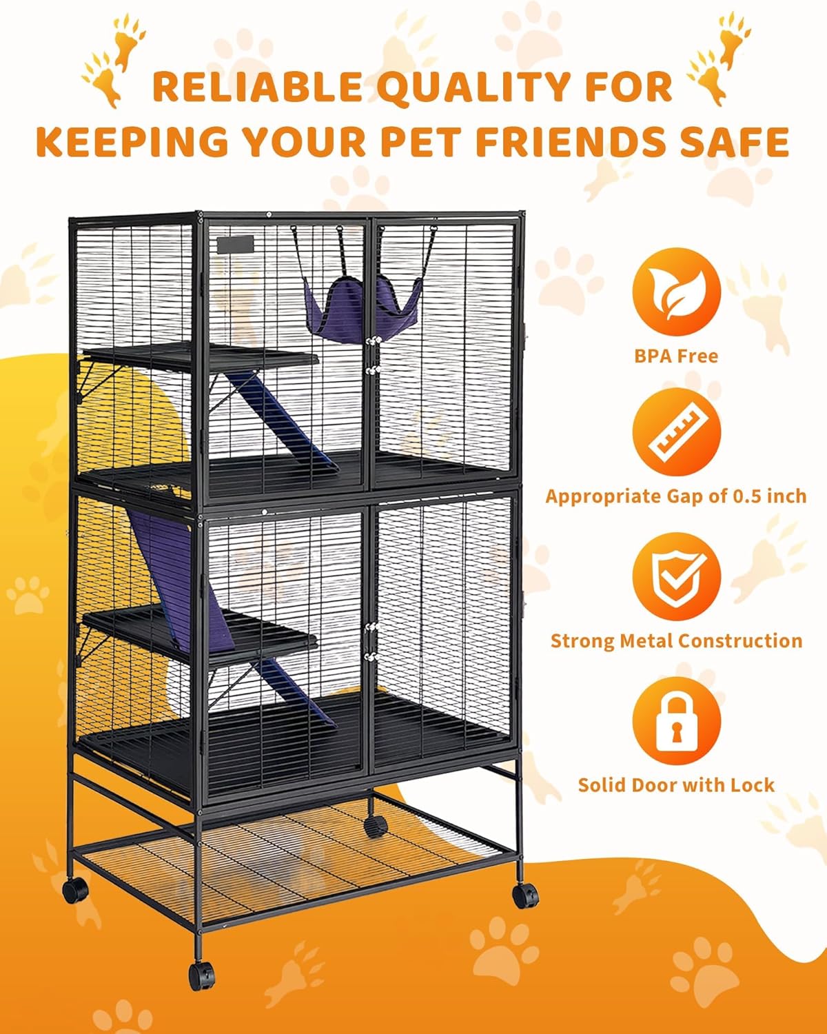 Garvee Metal Cat Cage 64 Inch Tall Multi-Level Ferret Cage for Small Animals Indoor Outdoor Playpen with Hammock Detachable Metal Wire Kennel for Cats Chinchilla Rabbit Guinea Pigs