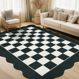 Garvee Large Area Rug Washable Scalloped Neutral Checkerboard Carpet for Living Room Bedroom Dining Room 10x13 Black and White - Black & White