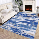 Garvee Area Rug 5x7 Modern Abstract Area Rug Non Slip Non Shedding Fluffy Pile Rug Washable Throw Rug Ultra-Thin Indoor Floor Carpet for Living Room Nursery, Blue/White - Blue