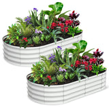 Garvee 2 Pcs 6' X 3' X 1' Oval Raised Garden Bed, Galvanized Raised Beds for Outdoor, Planter Raised Boxes with Open-Ended Base,Large Metal Raised Planter Beds for Vegetables,Flowers,Tool-Free Assembly, White - White