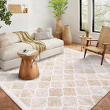 Garvee Moroccan Washable Rugs 8x10 Area Rugs for Bedroom Aesthetic Living Room Rug Vintage Trellis Rug Non Slip Carpet Throw Rugs Large Rug Stain Resistant Office Rug Classroom Rug - Beige