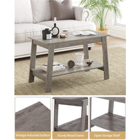 Garvee Coffee Table, 2-Tie Rustic Wood Living Room Tables with Open Rectangular Storage Compartment, 2024 New Coffee Tables for Living Room, Outdoors, Home Office, Bedroom, Easy Assembly, Gray