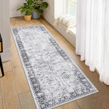 Garvee Runner Rug 2x6 Washable Hallway Runner Vintage Distressed Rug Non Slip Low-Pile Soft Rug Kitchen Runner Rug Non Shedding Carpet Accent Rug for Kitchen Bathroom, Grey - Gray