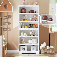 Garvee 6 Tier Bookshelf, 75" Tall Farmhouse Bookcase with Adjustable Shelves, 31.5" W Floor Standing Open Display Storage Rack with Anti-Slip Design for Home Office, Balcony, Library, Study / Living Room, White