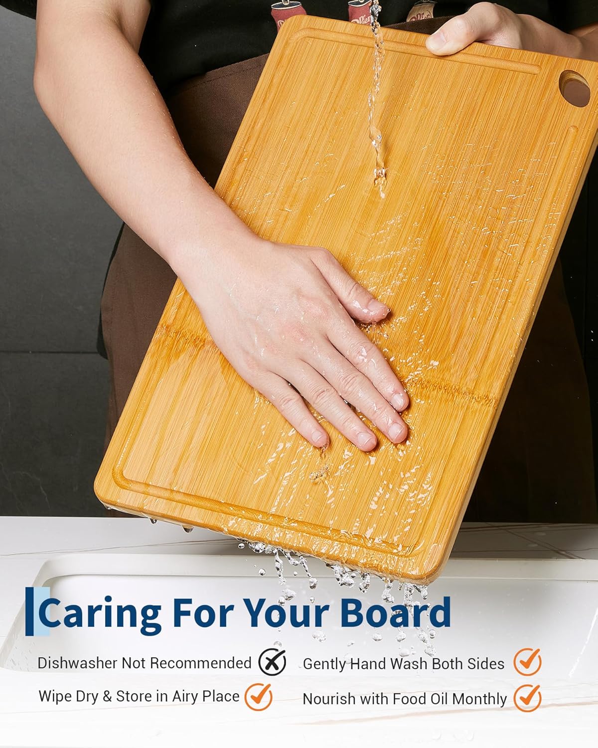 Garvee Bamboo Cutting Board Set of 3 - Heavy Duty, Deep Juice Groove, Carbonized Bamboo, Built-in Handles, Multi-Size, Kitchen Prep & Serving