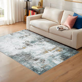 Garvee Abstract Green 9x12 Modern Washable Large Area Rug – Stain-Resistant, Non-Slip Low-Pile Carpet for Living Room, Apartment, or Playroom - Green