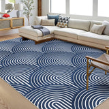 Garvee Area Rugs 9x12 Living Room Washable Rug Modern Rug Indoor Lines Print Rug Contemporary Abstract Soft Rug Aesthetic Rug Foldable Thin Rug Non Slip Throw Carpet for Bedroom Home Office Navy - Blue