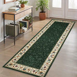 Garvee Washable Green Runner Rug 2x6 Non Slip Floral Hallway Kitchen Runner Low Pile Vintage Floor Carpet for Bedroom Stain Resistant Entryway Mat Non Shedding Floor Cover for Office - Green