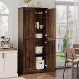 Garvee Kitchen Pantry Cabinet, Freestanding Pantry Storage Cabinet with Doors and Shelves, 70" Cupboard, Modern Tall Cabinet for Dining Room, Brown - Brown