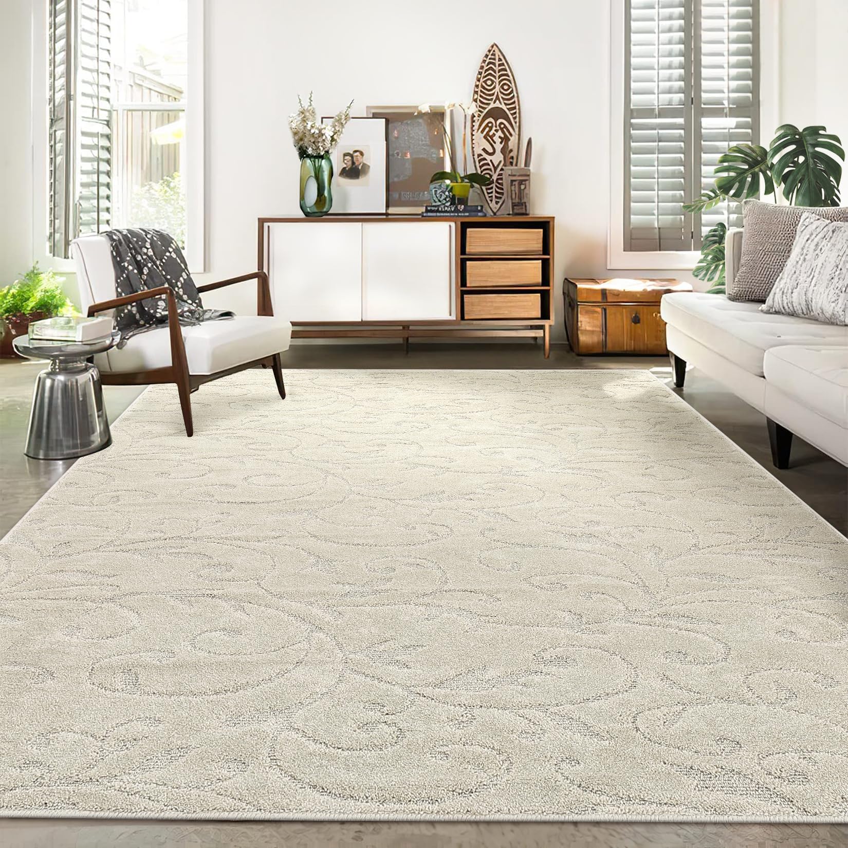 Garvee Area Rug 10x13 Bedroom Area Rug Large Area Rug Boho Tribal Area Rug Non-Shedding High-Low Pile Fluffy Rug Moroccan Accent Carpet Rug for Living Room Bedroom Nursery