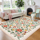 Garvee Large Beige Rug 10x13 Washable Floral Low Pile Non-Slip Polyester Soft Non-Shedding for Living Room Bedroom Dining Room - Beige