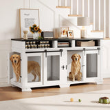 Garvee 71'' Dog Crate Furniture for 2 Dogs, Extra Large Double Dog Kennel with Removable Divider and Storage Drawers, Wooden TV Stand for Large Medium Dogs in White, Natural Wood, Brown - White