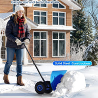 Garvee Snow Shovel with Wheels 29"W X 20" H Steel Adjustable Handle Dual-Wheel Heavy Duty Replaceable Blade Driveway Sidewalk