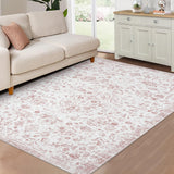 Garvee 4x6 Rug for Living Room Washable Rugs Boho Rug for Bedroom Vintage Rug Non Slip Carpet Throw Rugs Stain Resistant Office Rug Classroom Rug 4'x6' Pink - Pink