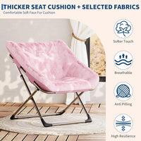 Garvee Folding Saucer Chairs for Adults, Comfy Faux Fur Lazy Chair with Metal Frame, 300 LB Capacity, No Assembly Required for Living Room, Bedroom, Dorms, Pink