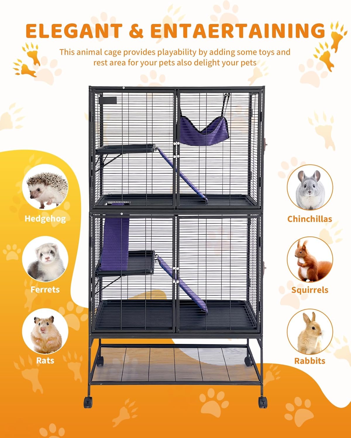 Garvee Metal Cat Cage 64 Inch Tall Multi-Level Ferret Cage for Small Animals Indoor Outdoor Playpen with Hammock Detachable Metal Wire Kennel for Cats Chinchilla Rabbit Guinea Pigs