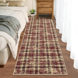 Garvee Modern Plaid Area Rug Washable Soft Non-Slip Low Pile Carpet for Living Room Bedroom Nursery Office, Classic Farmhouse Rustic, 0.23" Thickness, Multi-Color - Red