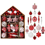 Garvee 73ct Christmas Ball Ornaments Set, Shatterproof Xmas Tree Decor Ball Ornaments with House Shape Box, Assorted Hanging Ornaments for Christmas Indoor Outdoor Home Party Decor,Red and White - Red and White