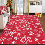 Garvee Christmas Area Rug 6x9 Snowflake Pattern Machine Washable Non Slip Polyester Indoor Decorative Accent Rug for Living Room Bedroom Kitchen - Red