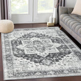 Garvee Area Rug 6x9 Vintage Vintage Rug for Bedroom Living Room Indoor Floor Cover Print Carpet Distressed Vintage Area Rug Machine Washable Foldable Accent Rug, 6’x9’, Grey - Gray