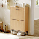 Garvee Shoe Cabinet with 2 Flip Drawers Shoe Storage Cabinet Freestanding Shoe Organizer with Drawers Narrow Shoe Rack Cabinet Farmhouse for Entryway, Oak - Oak